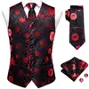 Mäns västar Hi-Tie Silk Mens Vest Tie Hanky ​​Cufflinks Set Jacquard Floral Paisley Waistcoat ärmlös jacka slips för manligt bröllopsarbete 230808