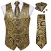 Herenvesten Heren Luxe Bronzing Vest Voor Heren Zakelijk Groen Zwart Paisley Gilet Mode Stropdas Pochet Manchetknopen Rood