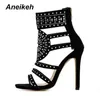 Kvinnor Fashion Open Toe Rhinestone Design High Heel Sandals Crystal Ankle Wrap Glitter Diamond Gladiator Black 230807