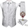 Herrvästar 5st designer mens bröllop kostym väst silver paisley jacquard folral siden waistcoat slips broscher väst set barry.wang brudgum 230809