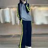 Tweedelige damesbroek Selling Wool Cashmere Suit Casual Pullover Hooded Sweater Eenvoudig breien Wijde pijpen Pure M-XXL