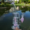 10 Inch Turbine Perc Percolator Unique Double Recycler Hookahs Glass Bong Pink Purple Green 14.5mm Female Joint Water Pipes Fab Egg Fab Dab Rigs Oil Rig With Bowl