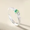 Cluster Rings Fresh Couple Men Women Wedding Finger Accessories Creative Crystal Green Leaf Open Ring For Lover Valentine's Day Gift