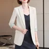 Women's Suits Summer Fashion Small Blazer Jacket Women Casual Korean Pockets Half Sleeve Coat Office Ladies Solid Loose Thin