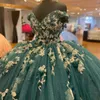 검은 녹색 반짝이는 Quinceanera 드레스 아플리케이드 레이스 볼 가운 칵테일 드레스 vestidos de 15 Quinceanera 스팽글 이브닝 드레스