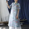 Abbigliamento etnico Shanghai Story Casual da donna Collo alla coreana Allentato manica corta Cheongsam Stampa digitale Abiti Qipao