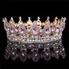 Wedding Hair Jewelry Bride Royal Pink Crystal Queen King Headwear Baroque Round Crown Large Beauty Selection Crown Headband Wedding Hair A 230808