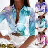 Женские блузкие рубашки элегантная пуговица с длинным рукавом дамская рубашка осенняя одежда винтажная рубашка дизайн печати топ женщин сексуальная блузка V-образного выхода 230808