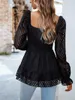 Women's T Shirts Women S Scoop Neck Smocked Tops Ruffle Long Sleeve Textured T-Shirts Peplum Blouses