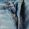 Herren Jeans Streetwear Fashion Distressed Silm Fit Hellblau Beschädigte Löcher Tie Dye Bandana Patchwork Ripped Stretch Graffiti 230809