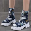 New Autumn Camouflage Mid Calf Boots Women's Summer Canvas Sneakers Fashion High Tube Breathable Thick Soled Locomotive Booties L230704