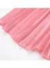 Work Dresses Pink Chiffon Pleated Skirts Sets For Women Sleeveless Round Collar Tops Mid-Calf A-Line 2023 Summer Female Elegant Suits