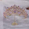 Wedding Hair Jewelry Baroque Vintage Pink Princess Queen Bridal Crowns Crystal Tiaras Diadem Wedding Crown Hair Dress Accessories Jewelry 230808