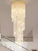 Lampadario di cristallo di lusso moderno Lampadari a sospensione americani grandi e lunghi in oro Luci Apparecchio Lustre Home Villa Scale Way Hotel Lobby Droplight Lamparas Luminaria