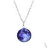 Anhänger Halsketten Leuchtende Galaxie Universum Neba Glow in the Dark Cabochon Glas Stern Mond Sier Kette für Frauen Männer Modeschmuck Dro DH6SF