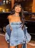 Basic Casual Dresses Simenual Y2K Aesthetics Strapless Denim Mini Dress Hot Sweet Streetwear Sexy Backless Zip Bodycon Dresses 90s Egirl Jeans Cloth J2308009