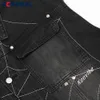 Herren Jacken Spider Web Distressed Ärmellose Jacke Hip Hop Stickerei Denim Lose Oberbekleidung 230808