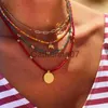 Pendant Necklaces YWZIXLN Bohemian Multilayer Colorful Beads Chain Fashion Necklaces Elephant Sheet Pendant Jewelry For Women Accessories N0324 J230809