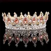 Wedding Hair Jewelry Bride Royal Pink Crystal Queen King Headwear Baroque Round Crown Large Beauty Selection Crown Headband Wedding Hair A 230808