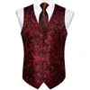 Gilets pour hommes Gilets en soie pour hommes Robe formelle Costume Gilet Ensemble de cravate pour mariage Homme Satin Bordeaux Rouge Gilet sans manches Veste Casual Top 230808