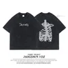 メンズTシャツextfine Bone Tie Dye VintageTシャツパンクレストシャツメンメンズストリートウェア酸洗われたレトロTシャツトップ男性服230808