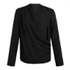 Kvinnors blusar Spring Elegant Casual Office Lady Shirt for Women 2023 Solid Black White Pink Chiffon Långärmlikar Folds Tops Femme Loose