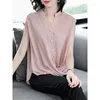 Blusas Femininas Moda Decote em V com Botões Irregulares Oversized Chiffon Camisa Solta Escritório Senhora Tops Primavera e Verão Roupas Elegantes Blusa