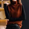 Women's Sweaters Stylish Sweater Vest Top Loose Stretchy Sleeveless Turtleneck Pullover