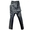 Men's Pants Vintage Patchwork Asymmetrical Worn Pencil Cargo Fashion Small Feet Casual Thicken Pockets Trousers Male