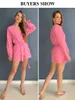 Kvinnors tvåbitar byxor ClaceLive Autumn Lace-up Robes toppar Två stycken Set Womens Casual Loose High Wiast Shorts Set Elegant Pink Home Suit med Shorts 230808