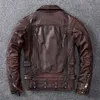 Men's Jackets Vintage Brown Motorcycle Leather Jacket Men Natural Genuine Cowhide Jackets Autumn Slim Fit Biker's Ooblique Zipper Coat 230808