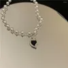 Choker Punk Goth Bead Pearl Double Layer Korean Style Necklace Clavicle Chain Women Heart Pendant