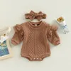 Vest 024M Baby Trui Romper Jongens Meisjes Herfst Winter Kleding Ruche Lange Mouwen Gebreide Hoofdband Geboren Peuter Knitwear 230808