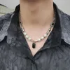 Catene Collana di pietre preziose di cristallo nero per donna Gioielli di fidanzamento punk con ciondolo quadrato minimalista in acciaio inossidabile