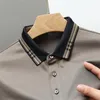 Herrpolos högkvalitativ lyx Mulberry Silk Polo Shirt för män 2023 Autumn Fashion Breatble Lapel Button Tshirt Långärmning Ropa Hombre 230808