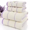 Haute qualité luxe 100% coton lavande tissu violet blanc serviette ensemble serviettes de bain pour adultes enfant visage serviette salle de bain 3 pièces322z