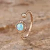 Anneaux de mariage blanc bleu opale ronde pierre anneau Vintage couleur or ouverture pour les femmes Simple mode fiançailles bandes Boho bijoux