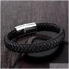 Braccialetti con ciondoli di alta qualità nera in vera pelle intrecciata da uomo in acciaio inossidabile con chiusura magnetica braccialetto per le donne S gioielli punk regalo Dro Dh4Bf