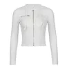 Kurtki damskie Darlingaga w stylu koreański biały dzianinowa kurtka z kapturem swobodne kieszenie na zamek błyskawiczny Sprężyny jesienny płaszcz Slim Owewear Moto Bikercore 230808