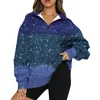 Women's Hoodies Womens Oversized Half Zip Pullover Long Sleeve BlingBling Gradient Print Sweatshirt Quarter Vintage Jogging Outfits Exercise