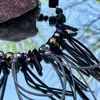 Choker Amorcome Black Lava Stone Kralen Voor Vrouwen Y2K Gothic Lederen Touw Ketting Kwastje Kettingen Energie Fitness Kraag Sieraden