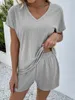 Women's Tracksuits Women Summer Shorts Set 2023 Fashion Plus Size Two Piece Home Pajama T-Shirt Sexy V-Neck Solid Color Casual Loose