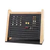 Jewelry Pouches Wooden Rings Display Stand Tray 10 Slots Flannel Lining Vertical Storage Rack Holder For Studs Countertop Show Dresser