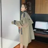 여자 트렌치 코트 2023 카키 윈드 브레이커 재킷 이른 가을 중간 길이 무자비한 패치 코트 여성 캐주얼 한국 외부웨어 탑