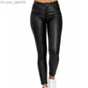 Kvinnor Pants Capris Spring Women's Pu Leather Pants Black Sexy Elastic Bodycon Trushers Women's High midja Long Casual Pencil Pants Plus Size S-3XL Z230809