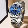 Relojes de pulsera BINBOND para hombre, relojes de cuarzo, acero inoxidable, resistente al agua, semana, fecha, moda, azul, reloj para hombre, reloj Masculino