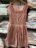 Casual Dresses Sales Japan Liz Lisa Special Ocher Red Dress Full Lace Mesh Embrodery Satin Linning Square Collar Mini