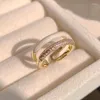 Pierścienie klastra Uilz White Heart Crystal Otwarty dla kobiet słodka romantyczna glazura podwójna warstwa regulowana pierścień