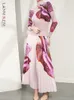 基本的なカジュアルドレスランレム2ピーススカートセット女性印刷タートルネックプリーツTシャツ長い弾性ウエストスカートレディースレディース2R8337 230808
