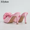 Pantofole Eilyken Summer Fashion Fiore di seta Peep Toe Tacchi alti Slipper Stripper Slip On Mule Slides Women Party Sexy Sandalo Shoes 230808